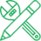 a green icon of a wrench and pencil crossed over each other